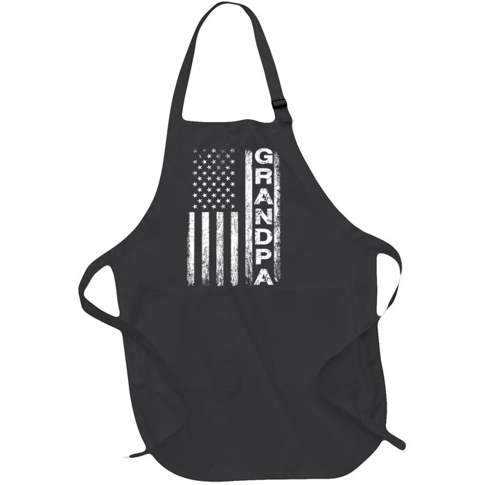 Grandpa Vintage American Flag FatherS Day 4th Of July Papa Full-Length Apron With Pockets