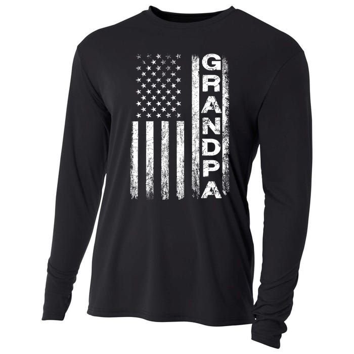 Grandpa Vintage American Flag FatherS Day 4th Of July Papa Cooling Performance Long Sleeve Crew