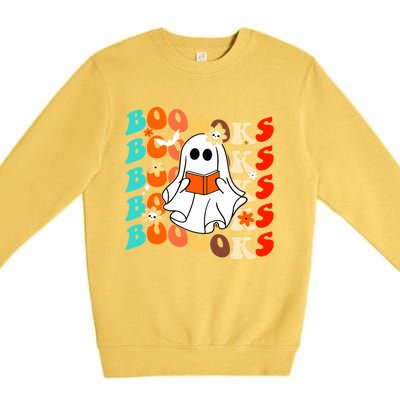 Groovy Vintage Boooks Ghost Halloween Teacher Book Reading Great Gift Premium Crewneck Sweatshirt