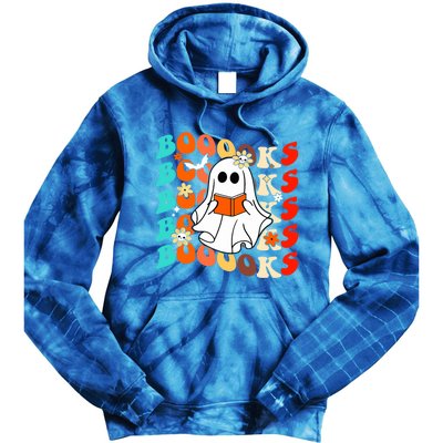 Groovy Vintage Boooks Ghost Halloween Teacher Book Reading Great Gift Tie Dye Hoodie