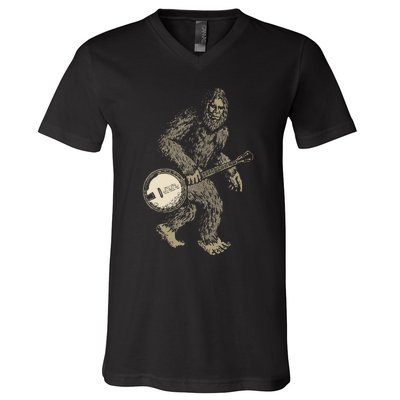 Grassquatch! Vintage Bigfoot & Bluegrass Banjo Music V-Neck T-Shirt