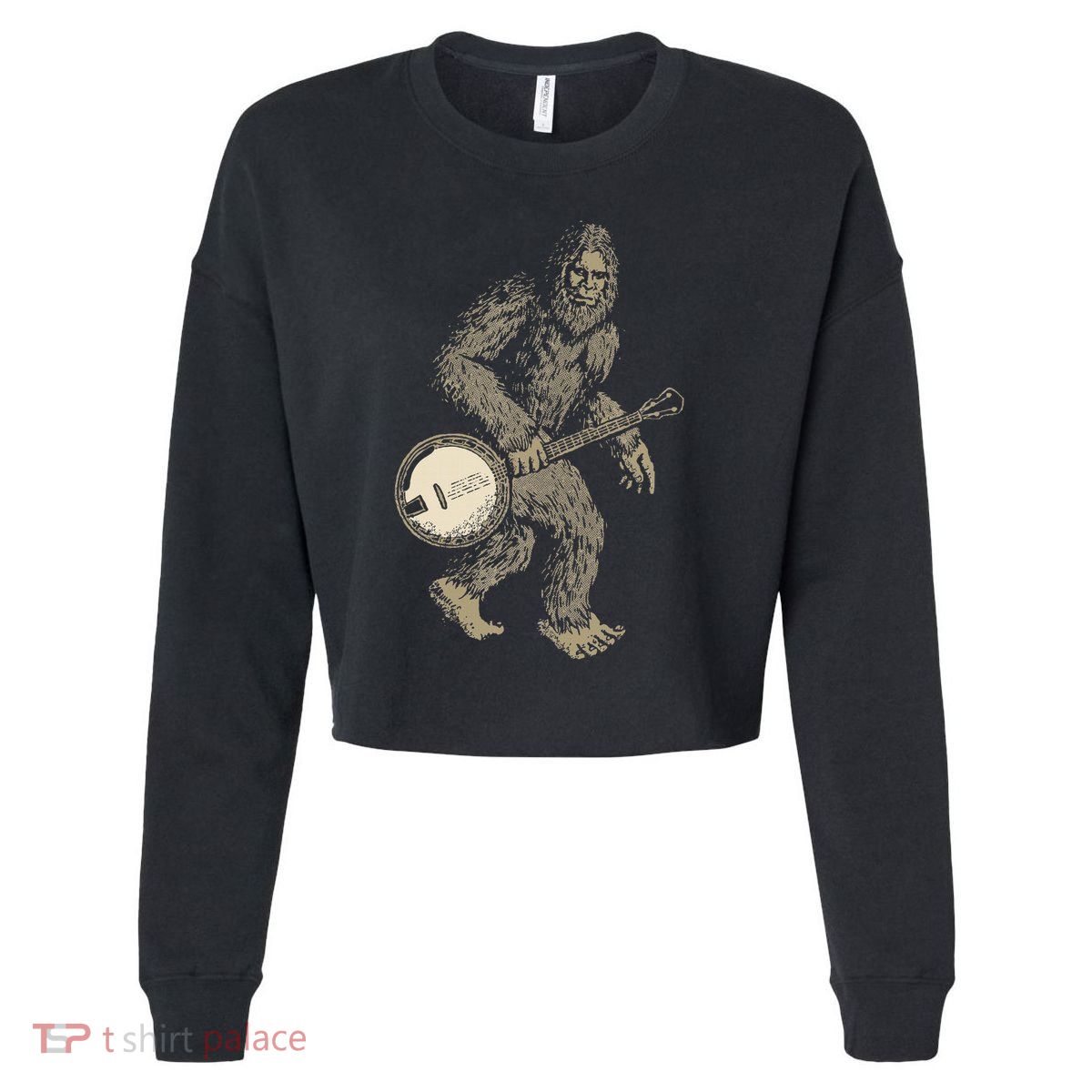Grassquatch! Vintage Bigfoot & Bluegrass Banjo Music Cropped Pullover Crew
