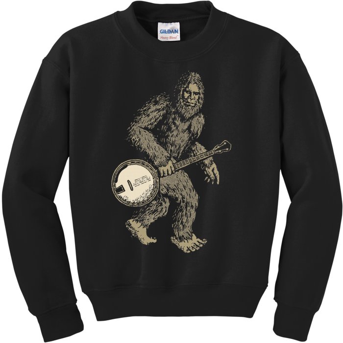 Grassquatch! Vintage Bigfoot & Bluegrass Banjo Music Kids Sweatshirt