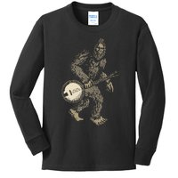 Grassquatch! Vintage Bigfoot & Bluegrass Banjo Music Kids Long Sleeve Shirt