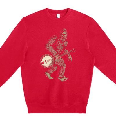 Grassquatch! Vintage Bigfoot & Bluegrass Banjo Music Premium Crewneck Sweatshirt