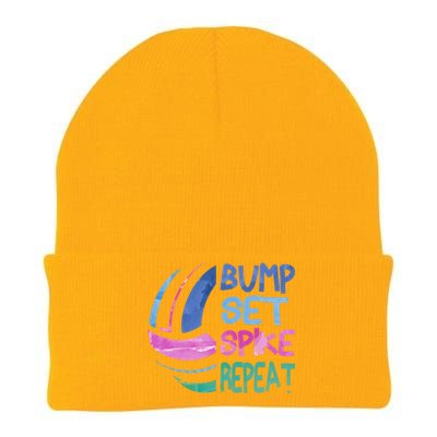 Girls Volleyball Bump Set Spike Repeat Blue Purple Teen Funny Gift Knit Cap Winter Beanie