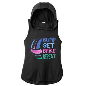 Girls Volleyball Bump Set Spike Repeat Blue Purple Teen Funny Gift Ladies PosiCharge Tri-Blend Wicking Draft Hoodie Tank