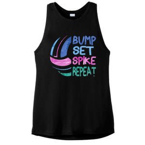 Girls Volleyball Bump Set Spike Repeat Blue Purple Teen Funny Gift Ladies PosiCharge Tri-Blend Wicking Tank