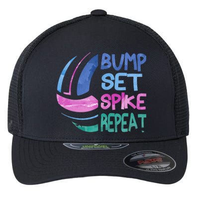 Girls Volleyball Bump Set Spike Repeat Blue Purple Teen Funny Gift Flexfit Unipanel Trucker Cap