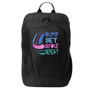 Girls Volleyball Bump Set Spike Repeat Blue Purple Teen Funny Gift City Backpack