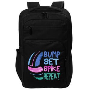 Girls Volleyball Bump Set Spike Repeat Blue Purple Teen Funny Gift Impact Tech Backpack