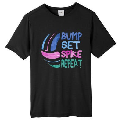 Girls Volleyball Bump Set Spike Repeat Blue Purple Teen Funny Gift Tall Fusion ChromaSoft Performance T-Shirt