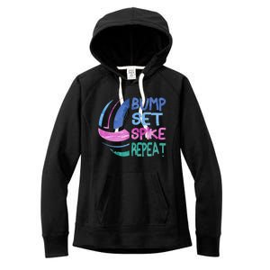 Girls Volleyball Bump Set Spike Repeat Blue Purple Teen Funny Gift Women's Fleece Hoodie