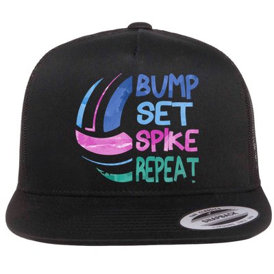 Girls Volleyball Bump Set Spike Repeat Blue Purple Teen Funny Gift Flatbill Hat