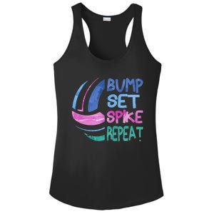 Girls Volleyball Bump Set Spike Repeat Blue Purple Teen Funny Gift Ladies PosiCharge Competitor Racerback Tank