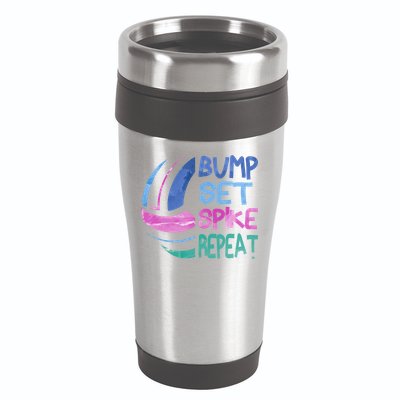 Girls Volleyball Bump Set Spike Repeat Blue Purple Teen Funny Gift 16oz Travel Tumbler