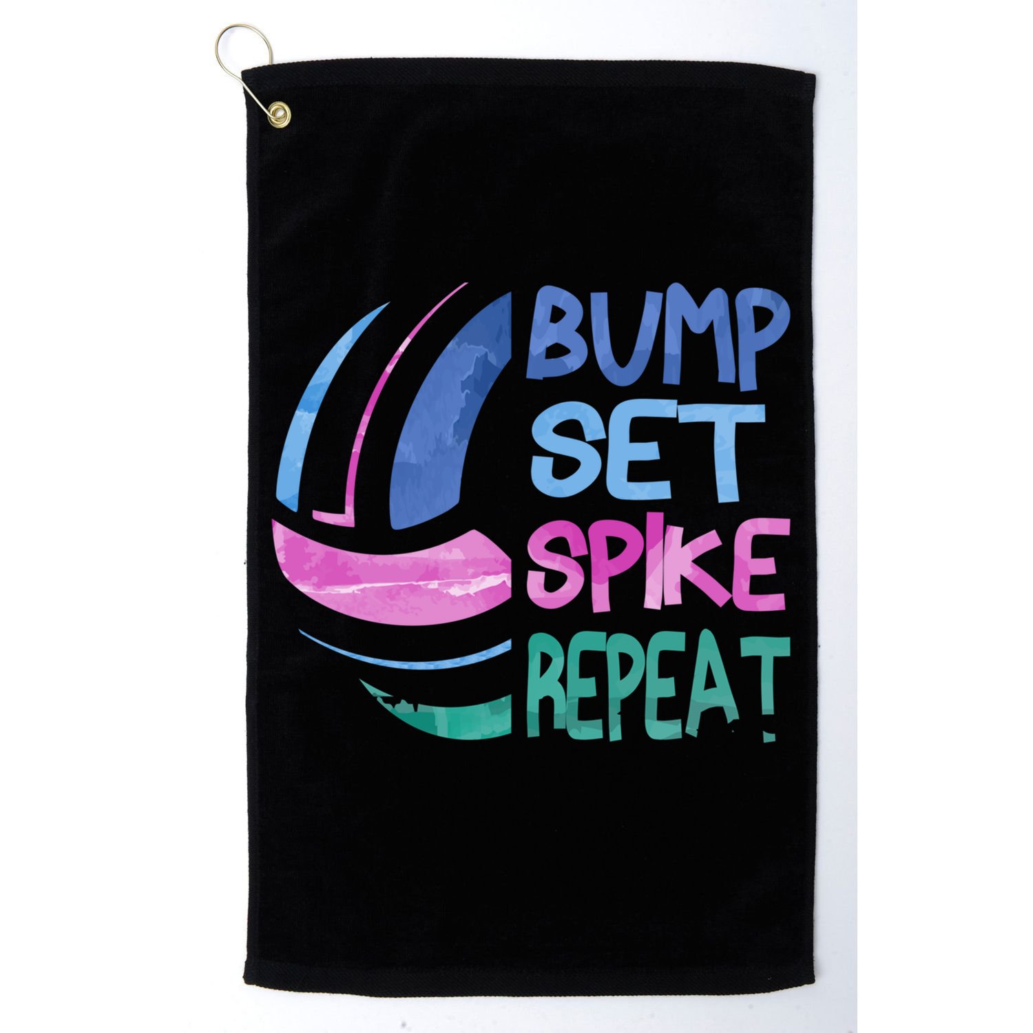 Girls Volleyball Bump Set Spike Repeat Blue Purple Teen Funny Gift Golf Towel