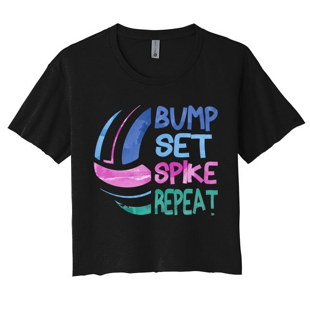 Girls Volleyball Bump Set Spike Repeat Blue Purple Teen Funny Gift Crop Top