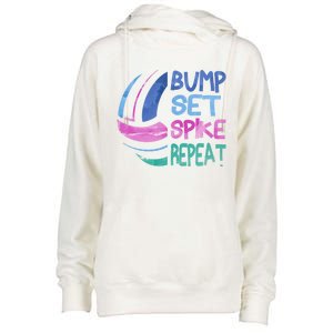 Girls Volleyball Bump Set Spike Repeat Blue Purple Teen Funny Gift Womens Funnel Neck Pullover Hood