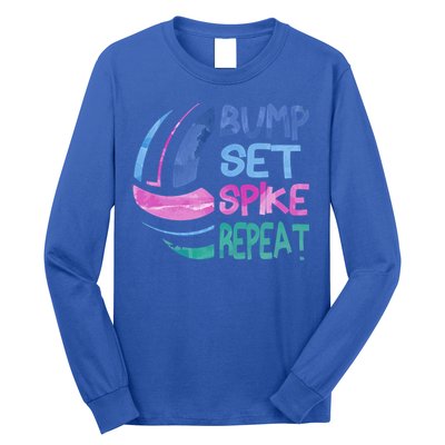 Girls Volleyball Bump Set Spike Repeat Blue Purple Teen Funny Gift Long Sleeve Shirt