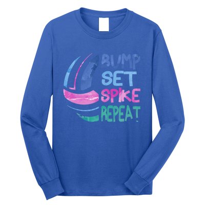 Girls Volleyball Bump Set Spike Repeat Blue Purple Teen Funny Gift Long Sleeve Shirt