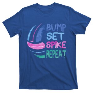 Girls Volleyball Bump Set Spike Repeat Blue Purple Teen Funny Gift T-Shirt