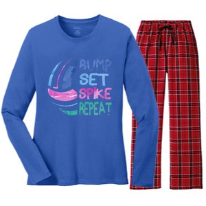 Girls Volleyball Bump Set Spike Repeat Blue Purple Teen Funny Gift Women's Long Sleeve Flannel Pajama Set 