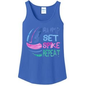 Girls Volleyball Bump Set Spike Repeat Blue Purple Teen Funny Gift Ladies Essential Tank