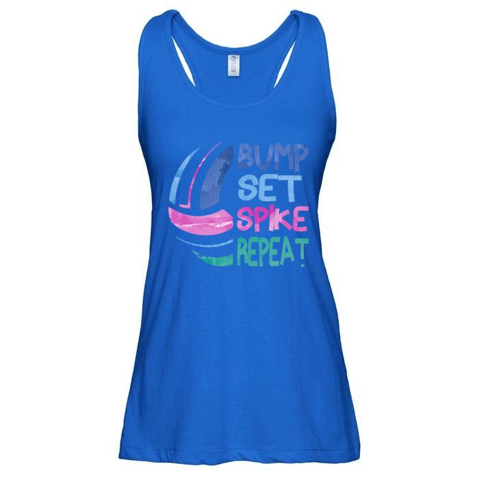 Girls Volleyball Bump Set Spike Repeat Blue Purple Teen Funny Gift Ladies Essential Flowy Tank