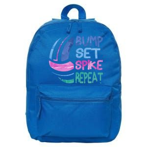 Girls Volleyball Bump Set Spike Repeat Blue Purple Teen Funny Gift 16 in Basic Backpack