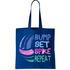 Girls Volleyball Bump Set Spike Repeat Blue Purple Teen Funny Gift Tote Bag