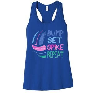 Girls Volleyball Bump Set Spike Repeat Blue Purple Teen Funny Gift Women's Racerback Tank