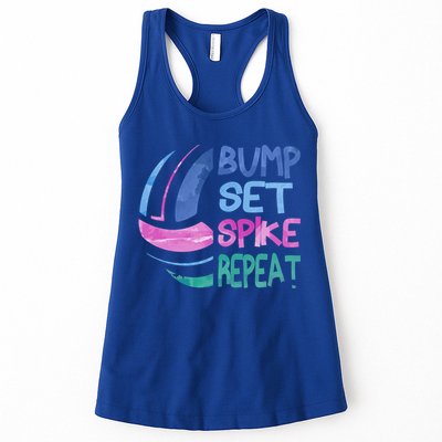 Girls Volleyball Bump Set Spike Repeat Blue Purple Teen Funny Gift Womens Tank Top