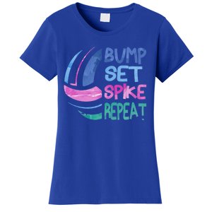 Girls Volleyball Bump Set Spike Repeat Blue Purple Teen Funny Gift Women's T-Shirt