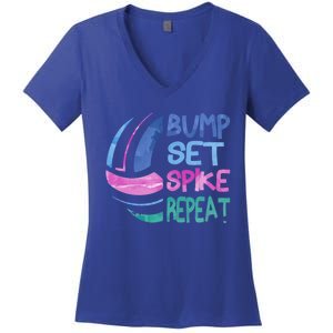 Girls Volleyball Bump Set Spike Repeat Blue Purple Teen Funny Gift Women's V-Neck T-Shirt