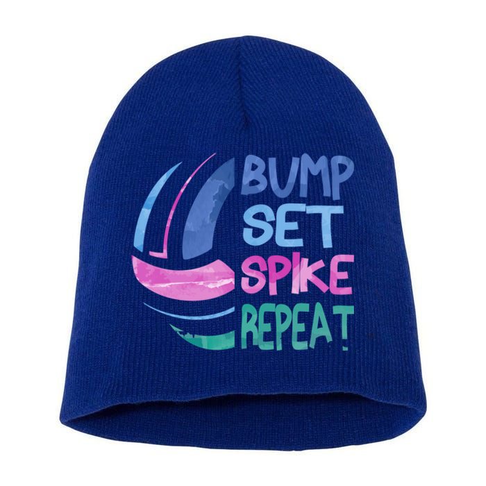 Girls Volleyball Bump Set Spike Repeat Blue Purple Teen Funny Gift Short Acrylic Beanie