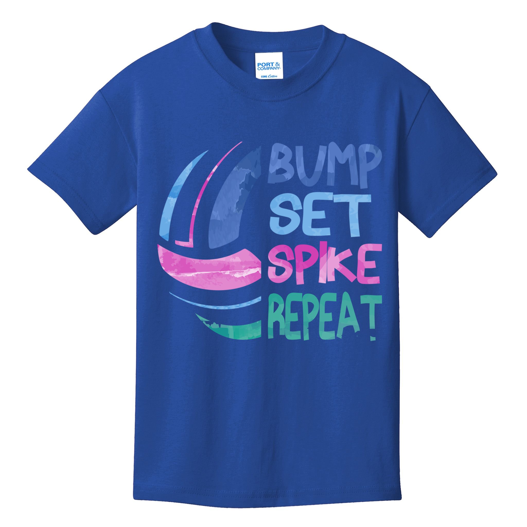 Girls Volleyball Bump Set Spike Repeat Blue Purple Teen Funny Gift Kids T-Shirt