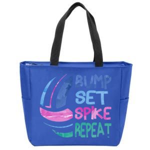 Girls Volleyball Bump Set Spike Repeat Blue Purple Teen Funny Gift Zip Tote Bag