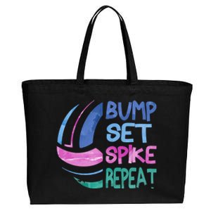 Girls Volleyball Bump Set Spike Repeat Blue Purple Teen Funny Gift Cotton Canvas Jumbo Tote