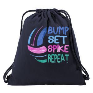 Girls Volleyball Bump Set Spike Repeat Blue Purple Teen Funny Gift Drawstring Bag