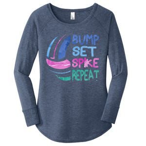 Girls Volleyball Bump Set Spike Repeat Blue Purple Teen Funny Gift Women's Perfect Tri Tunic Long Sleeve Shirt