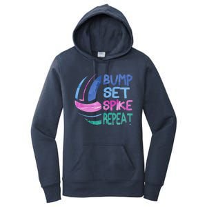 Girls Volleyball Bump Set Spike Repeat Blue Purple Teen Funny Gift Women's Pullover Hoodie