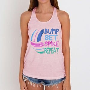 Girls Volleyball Bump Set Spike Repeat Blue Purple Teen Funny Gift Women's Knotted Racerback Tank