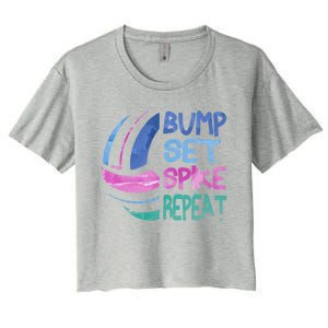 Girls Volleyball Bump Set Spike Repeat Blue Purple Teen Funny Gift Women's Crop Top Tee