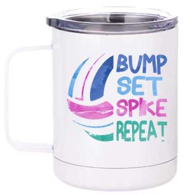 Girls Volleyball Bump Set Spike Repeat Blue Purple Teen Funny Gift 12 oz Stainless Steel Tumbler Cup