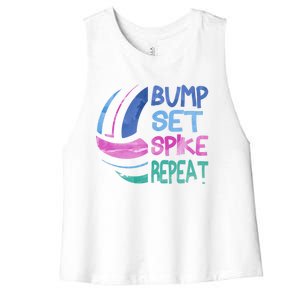 Girls Volleyball Bump Set Spike Repeat Blue Purple Teen Funny Gift Women's Racerback Cropped Tank