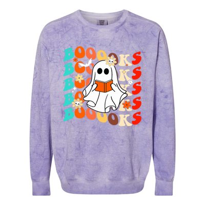 Groovy Vintage Boooks Ghost Halloween Teacher Book Reading Cool Gift Colorblast Crewneck Sweatshirt