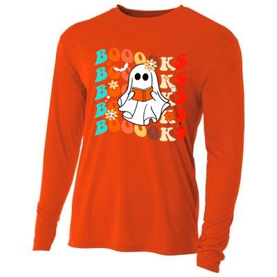 Groovy Vintage Boooks Ghost Halloween Teacher Book Reading Cool Gift Cooling Performance Long Sleeve Crew