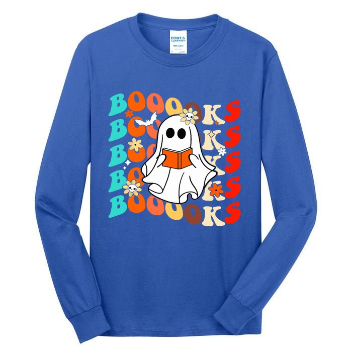 Groovy Vintage Boooks Ghost Halloween Teacher Book Reading Cool Gift Tall Long Sleeve T-Shirt