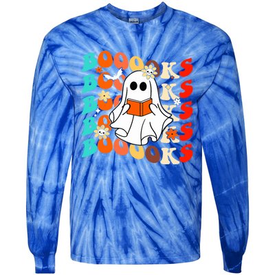 Groovy Vintage Boooks Ghost Halloween Teacher Book Reading Cool Gift Tie-Dye Long Sleeve Shirt